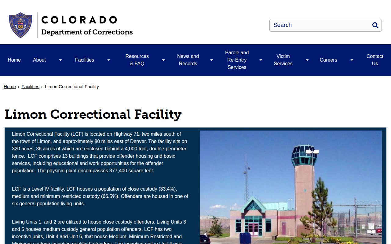 Limon Correctional Facility release search CDOC profile